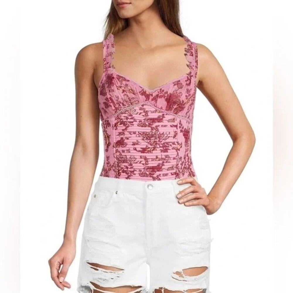 Free People Pink Floral Bodysuit
